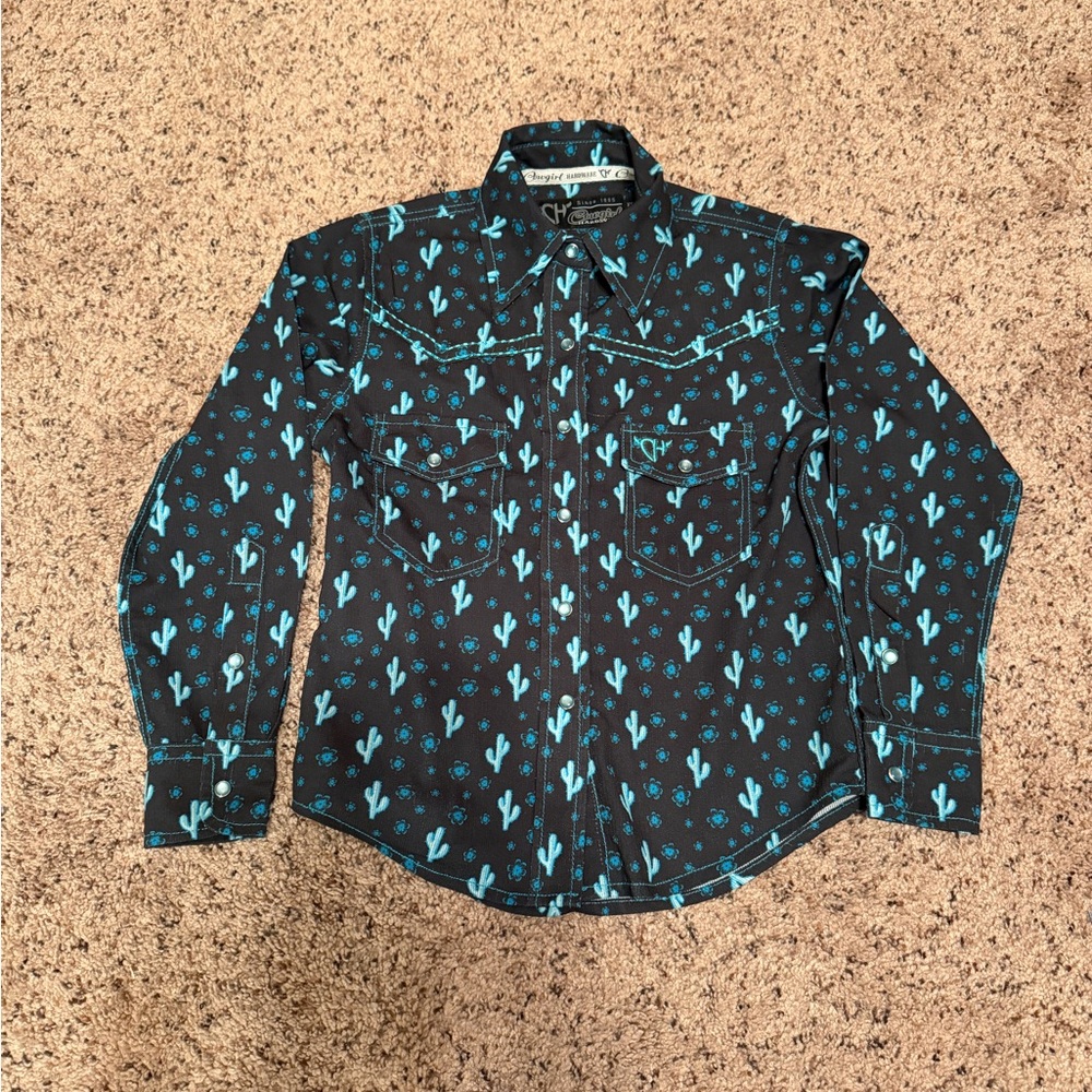 Youth Girls Cowgirl Hardware Button Down Long Sleeve Shirt Western